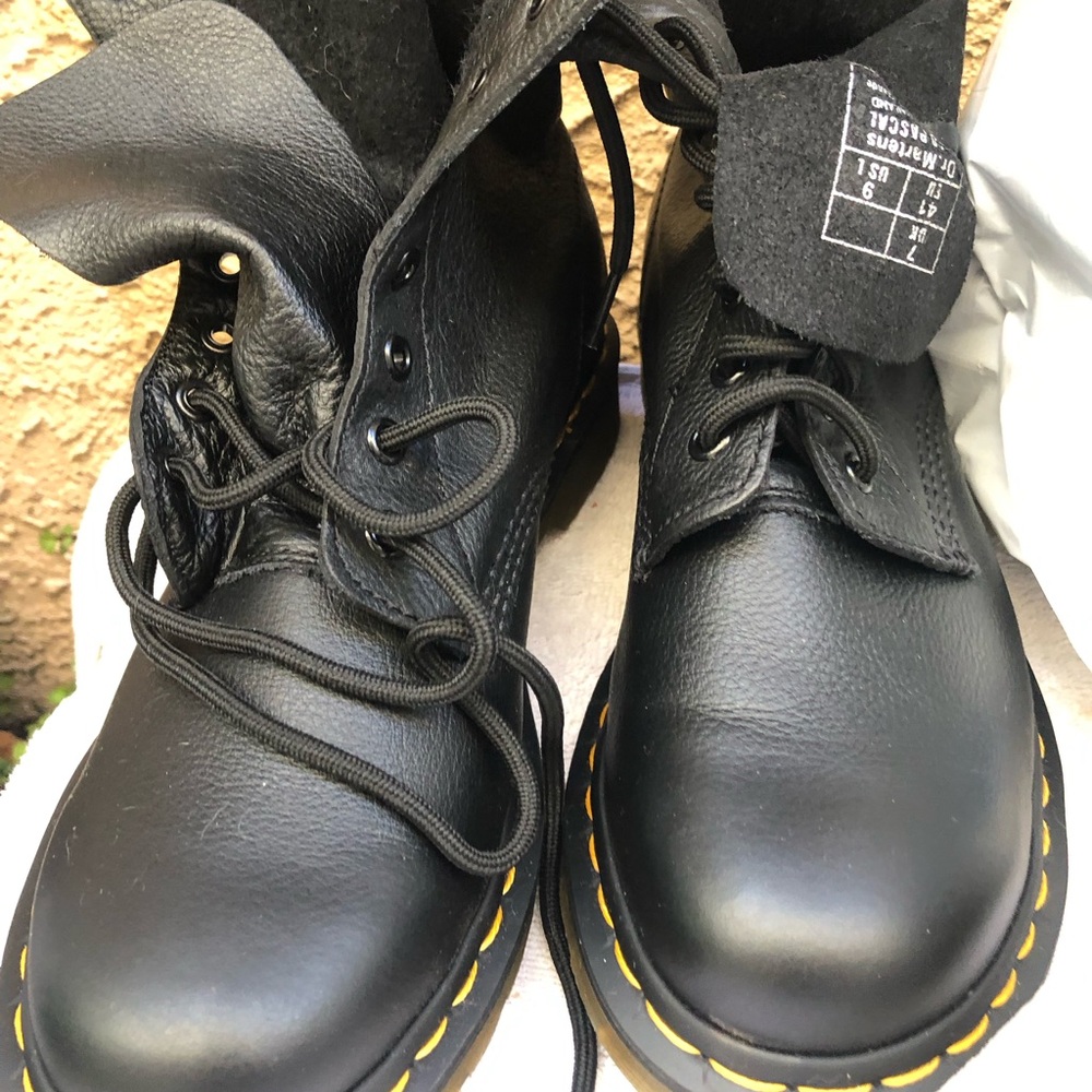Dr. Martens Black and Yellow Combat Boots with Air-Cushioned Sole
